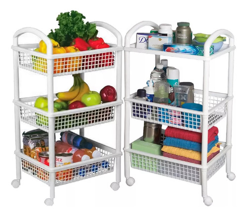 Carrito De Almacenamiento Italhome Multiusos De 3 Cestas Blanco