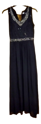 Vestido Fiesta Negro C Perlas Y Brillos Talla M L Stretch