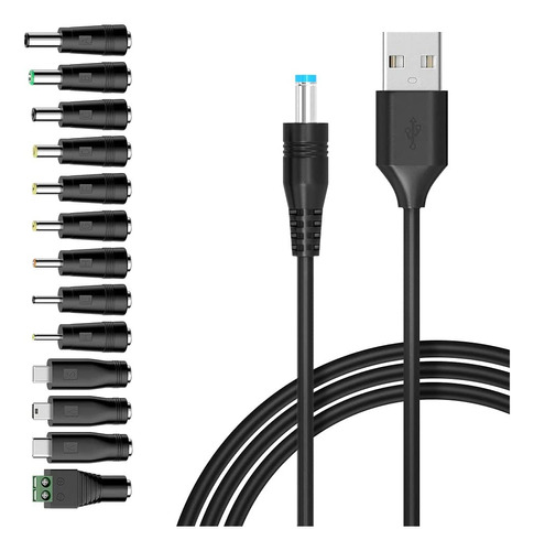 Cable De Alimentacion Usb A Cc + 14 Puntas De Conector Ne...