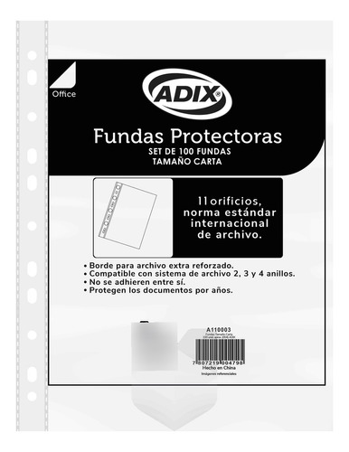 Fundas Protectoras Plasticas Transparente Carta 100 Unid