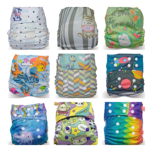 Pack Ahorro: 9 Pañales De Tela + 1 Pañal De Agua Y 1 Remera