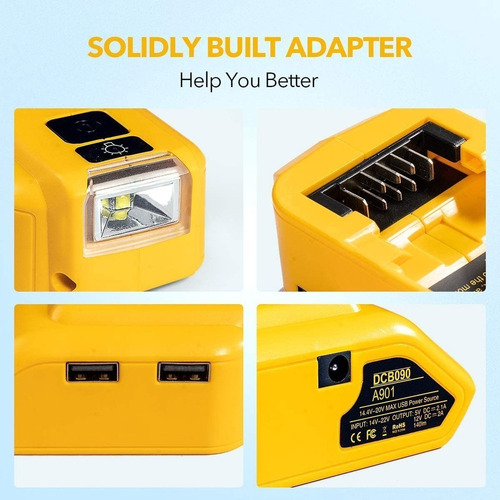 Su Adaptador Usb Y Linterna Led For Bateria Dcb090 Dewalt