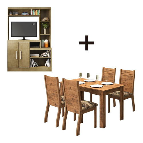 Juego De Comedor 4 Sillas Hortencia + Rack Para Tv Led 32