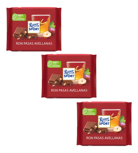 Chocolate Con Ron Pasas Avellanas Ritter Sport 3 Barras 100g