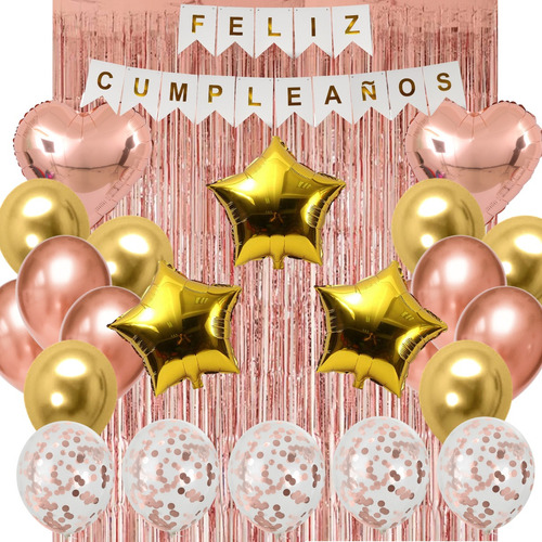 Combo Globos Deco Fiesta Cumple Completo Rosa Gold Dorado