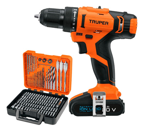 Kit Taladro Inalámbrico 1/2 20v C/brocas Y Puntas 100pz Color Naranja