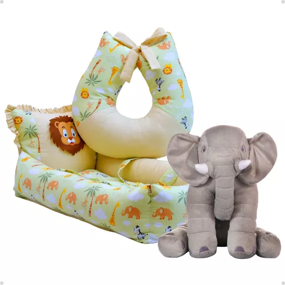 Kit Ninho Redutor Encanto Almofada Amamentação Elefante60cm 