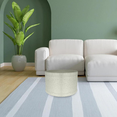 Taburete Ottoman Circular Con Funda Removible En Lino Beige