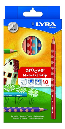 10 Lápices De Colores Triangular Lyra Groove Grip Natural