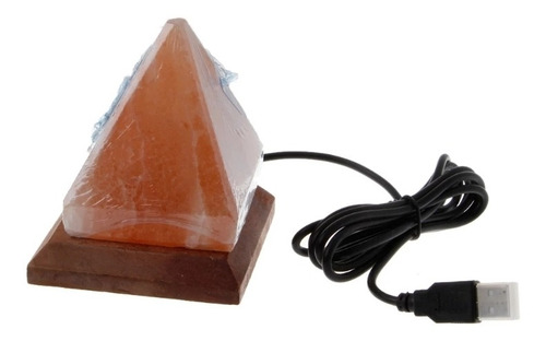 Lámpara Sal Rosada Pirámide Natural Usb Roca Base De Madera
