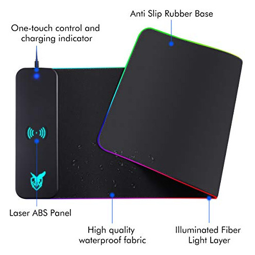 Mouse Pad Rgb Led Con Carga Inalambrica De 10w Negro