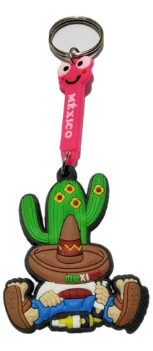 Panchito Nopal Llavero Ahulado Rosa Souvenir México