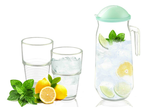 Set Jarra Para Agua De Vidrio De 1.5 L Y Vasos De Cristal 