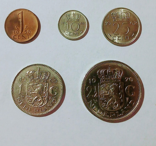 Serie De 5 Monedas De Holanda Reina Juliana Vf.
