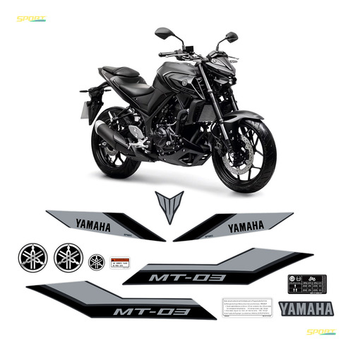 Adesivos Mt-03 2023/2024 Moto Preta + Emblemas Logo Yamaha