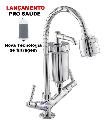 Imagem 1 de 11 de Torneira Com Filtro Gourmet De Bancada Inox Luxo Alavanca