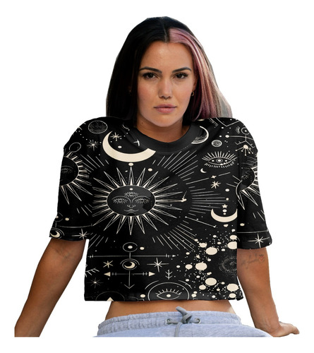 Camiseta Mujer Sol Luna Estrellas Carta Astral Aesthetic