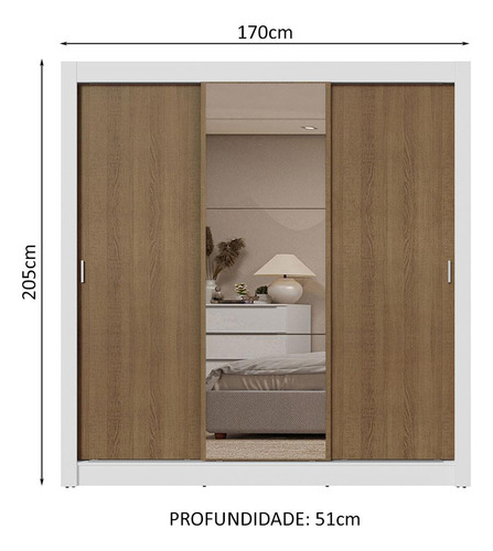 Guarda-roupa Casal 3 Portas C Espelho 2 Gav Sublime Madesa Cor Branco/Rustic