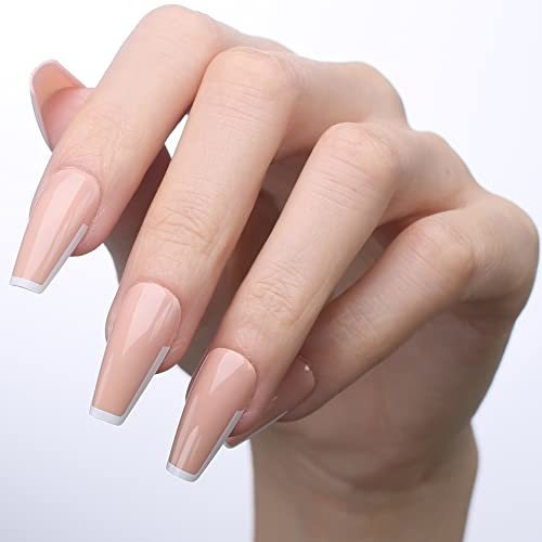 Uñas Postizas Tipo Frances Color Rosa Gloss Con Punta Blanca