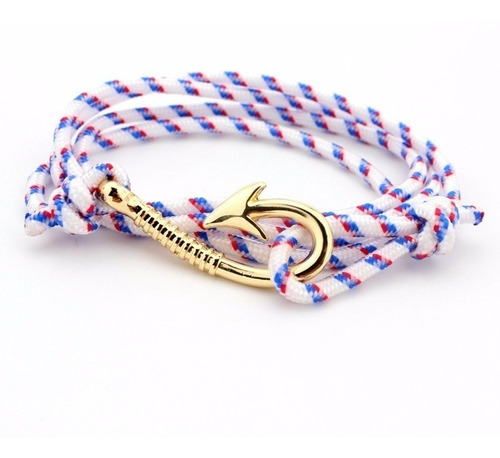 Pulsera Multivueltas Cordón Blanco Rojo Azul Broche Anzuelo