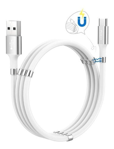 Cabo Usb-c Enrolamento Magnético Rock 2a 180cm Branco