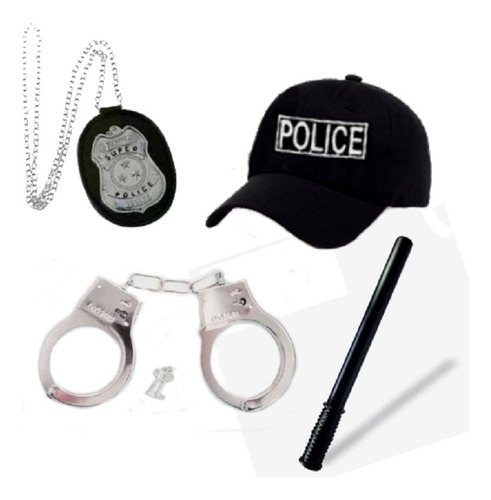 Kit Policial Quepe/boné Algema Cassetete E Distintivo