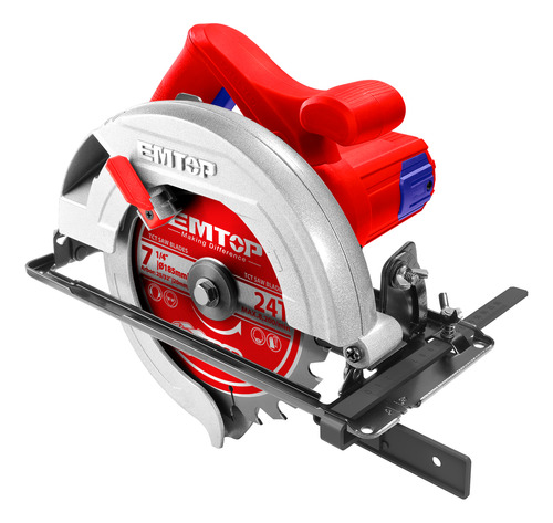 Sierra Circular De Mano 7-1/4 Con 1400w Emtop Rojo / Azul