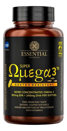 Super Ômega 3 Gastro Resistant (90caps) Essential Nutrition Sabor Natural