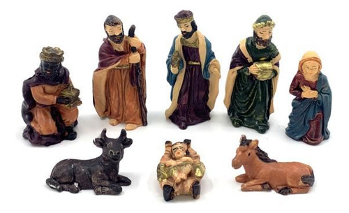 Pesebre Navidad Figuras De Resina 8 Piezas, En Caja