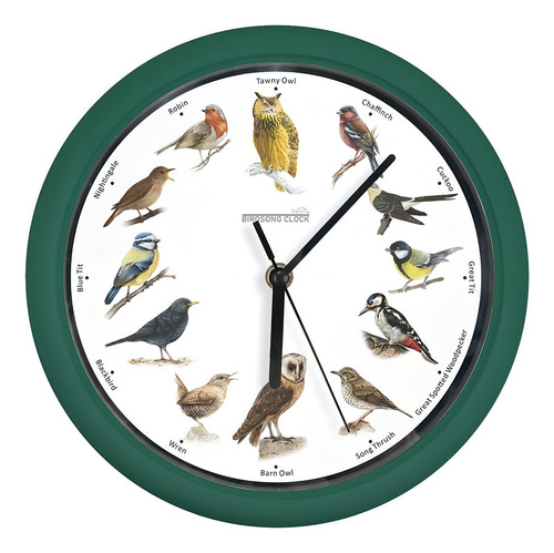 Reloj De Pared Con Sonidos Reales De Aves Starlyf Birdsong Color De La Estructura Verde