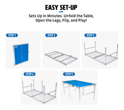Mesa De Tenis De Mesa Portátil 1.83 X 0.91 Metros Con Red Y Azul