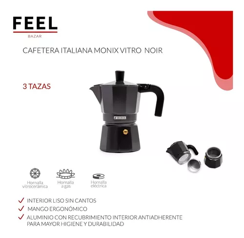 Cafetera Monix Vitro 3 Tazas Manual Negra Italiana