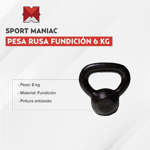 Imagen 2 de 3 de Pesa Rusa Kettlebell Fundición Hierro Maciza 6 Kg Pesas Gym