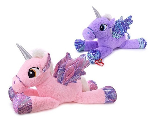 Unicornio De Peluche Acostado Con Alas Estrelladas.