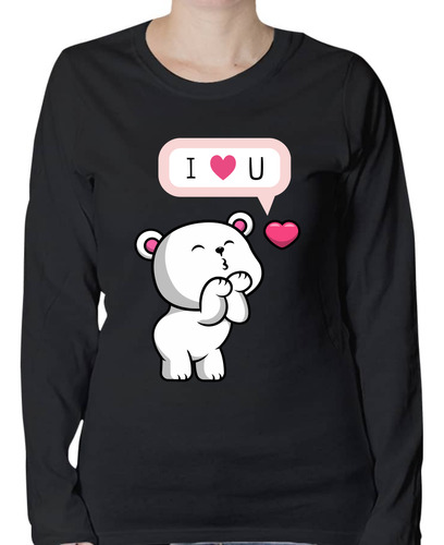 Playera Manga Larga Diseño Osito Tierno - Corazón Love You