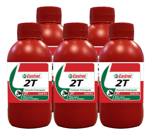 5 Un. Óleo 2t Castrol Para Motores 2 Tempos 200ml Roçadeira 