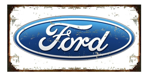 Cartel De Chapa Publicidad Antigua Logo Ford Auto 20x40cm