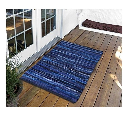 Alfombras De Baño Tejida A Mano Y Reversible Azul Marino