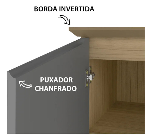 Buffet Aparador 3p Bordas Invertidas Carvalho Grafite Arly