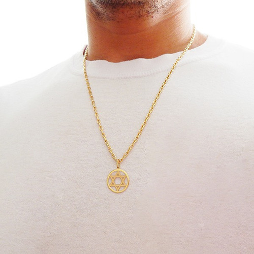 Pingente Estrela De Davi Em Ouro 18k Polida 18mm Grande Cor Amarelo