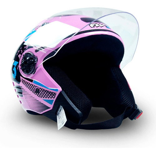 Capacete Fw3 Para Moto X Open Speed Tamanho 60 Rosa Feminino Desenho X Open Speed Com Viseira Cristal Transparente