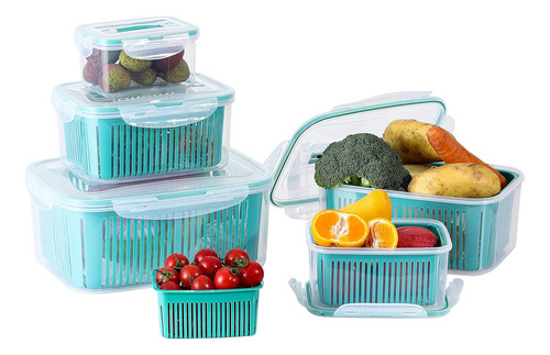 Organizador Nevera Fruta Verdura Contenedor Heladera, 5 Unid Color Azul