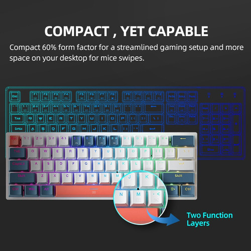 Mini Teclado Mecânico Machenike K500 Branco Formato 60% com Fio Switch Aula Brown