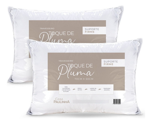 Kit 2 Travesseiros Toque De Pluma Suporte Firme 70cm X 50cm Cor Branco