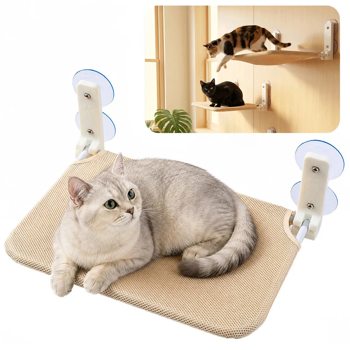 Hamaca Plegable para Gatos con Ventosa, Resistencia de 15 Kg y Tejido Transpirable