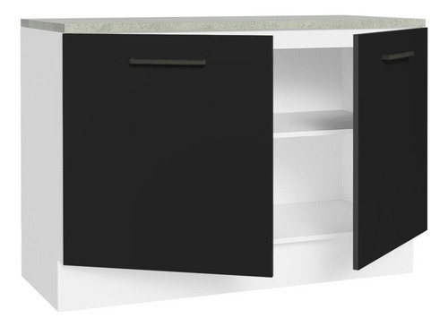 Balcão Pia Cozinha 2 Portas (com Tampo) Branco Agata Madesa Cor Branco/Preto