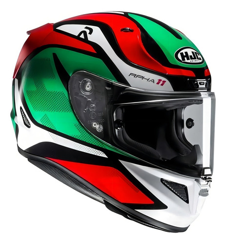 Capacete Hjc Rpha 11 Deroka com Viseira Fumê extra Pinlock anti-embaçante Cor Verde Vermelho Tamanho 61