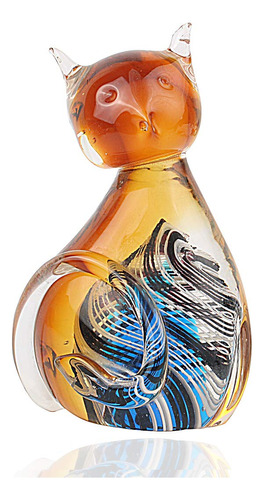 Figura Decorativa Cristal Diseño Gato Ambarino Hecho Mano