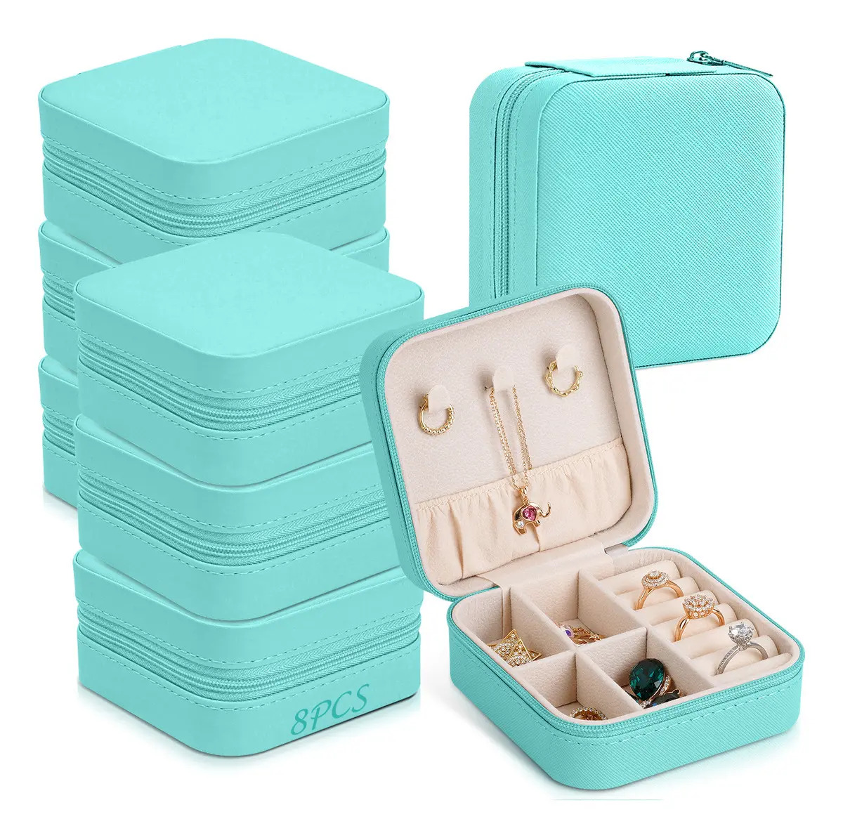 Imagen de Tgexyi 8 Piezas Organizadora De Joyero De Viaje, Alhajeros Joyeria Mujer De Cuero Pu, Portátil Mini Caja De Joyero Pequeño Para Pendientes, Anillos, Collares(azul Petróleo)