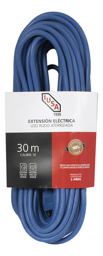 Extensión Uso Rudo Aterriz. Azul, Clavija Recta, 30m, Iusa Azul